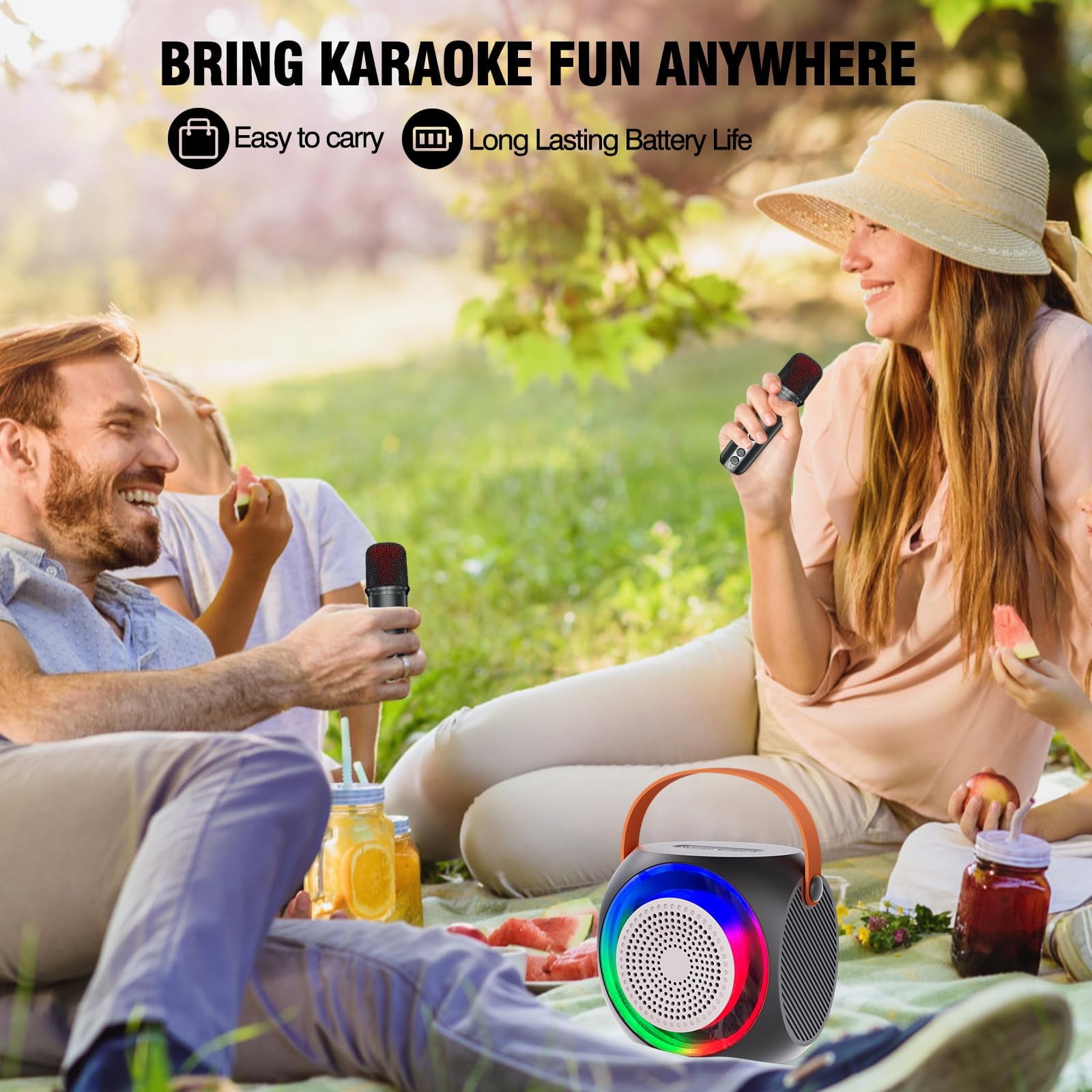 Mini Karaoke Machine for Kids Adults, Portable Karaoke Speaker with 2 Wilreless Microphones and Bluetooth for Home Party, Birthday Gifts for Boys/Girls,Black