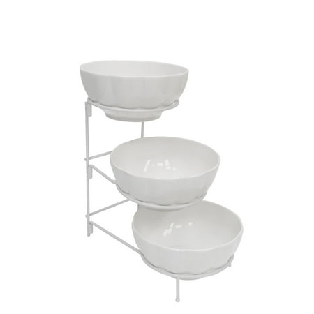 

FixtureDisplays® 3 Tier Food Serving Bowl Metal Rack Wire Ceramic Salad Bowl Serving Rack Dessert Appetizer Candy Chip Dip Buffet Stand 10032