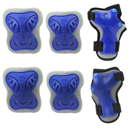 - Sport Safety Protective Gear Guard Butterfly Elbow Wrist Knee Pads for Children Skateboard Skating Cycling Riding Blading Protective Set of 6pcs - Blue