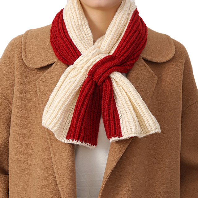 Bufanda de punto de invierno para mujer, pañuelos de punto acanalados de dos colores con abertura en la cerradura, pañuelos suaves y bonitos para el cuello