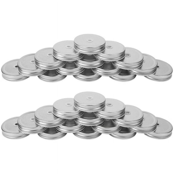 30 Packs Stainless Steel Regular Mouth Silver Jar Lids with Straw Hole Compatible with Jar