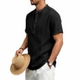 thumbnail image 2 of Timoontee Man Solid Color Casual Short Sleeved Half-buttoned Open And Close Vintage Standing Collar Top Black XL, 2 of 9