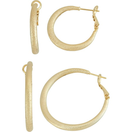 X & O Gold-Tone Diamond-Cut Hoop Earring Set, Sizes 25mm/35mm, 2 Pairs