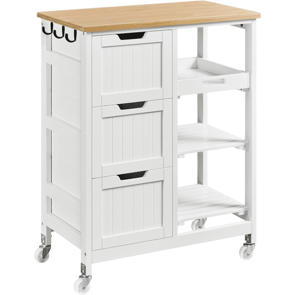 Alden Design 33" H Kitchen Storage Serving Cart for Kitchen Dining Room Bar, White
