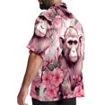 thumbnail image 3 of Pink Monkey Gorilla Men's Casual Poplin Button Down Short Sleeve Hawaiian Beach Shirt, 3 of 6