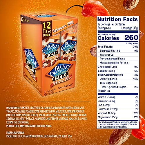 Blue Diamond Almonds, Habanero BBQ, 1.5 oz (Innerpack of 12)