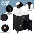 thumbnail image 6 of 24'' Modern Vanity with Leak-proof Ceramic Sink, Solid Wood Frame Vanity with Soft-close Drawers, for Bathrooms, Black, 6 of 9