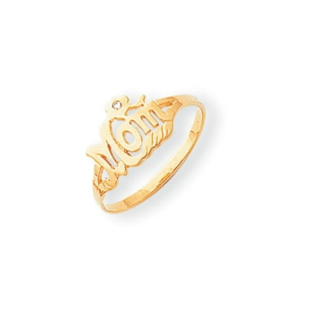 Solid 14k Yellow Gold AAA Diamond Mom Ring (9mm) - Size 4