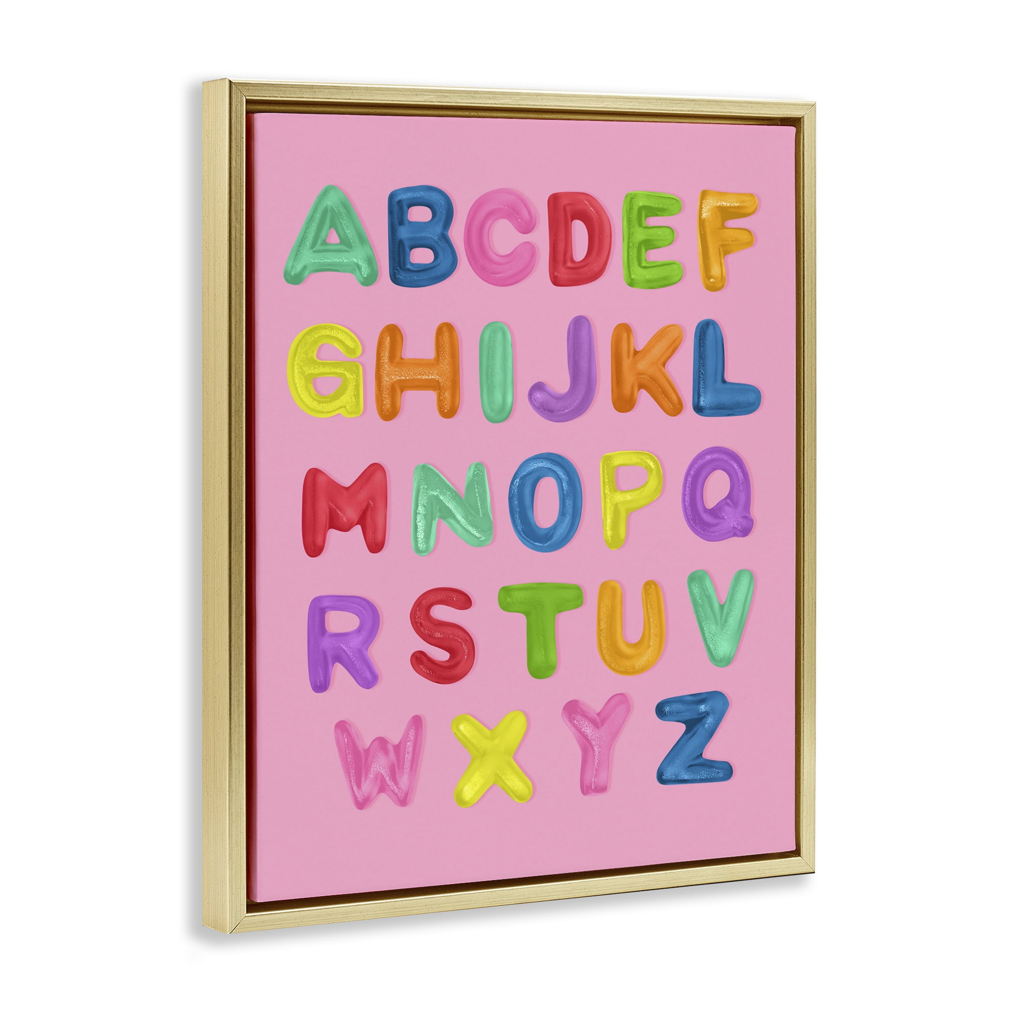 Stupell Industries Gummy Alphabet over Pink Gold Framed Floater Canvas Wall Art, design by LISH Creative