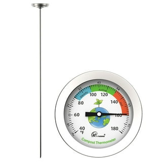 Long Stem Compost Soil Thermometer - Fast Response Stainless Steel 16 Inch  - Fahrenheit and Celsius - Includes Protective Sheath and Composting Guide