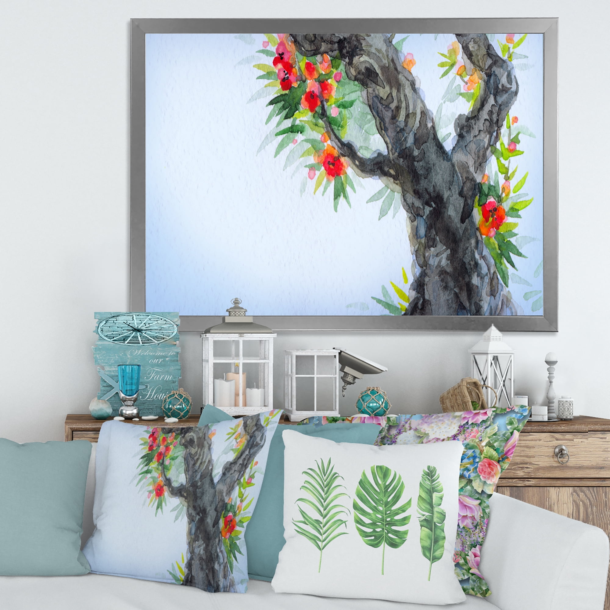 Blooming Flowers Of An Old Tree In Spring I 40 in x 30 in Framed Painting Canvas Art Print, by Designart