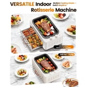 Smokeless Indoor Grill with Removable Pan, Auto Skewers, Hot Dog Roller, Dual Zone & Lid