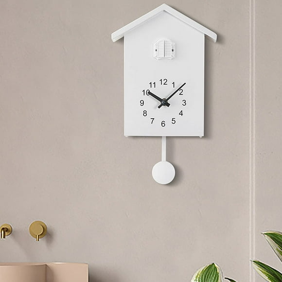 Cuckoo Clock, Bird House Wall Clock with Clock Pendulum, Tiny Modern Bird Voice Call Nordic Style Wall Art Bird House Pendulum Wall Hanging Clock for Office Bedroom Living Room