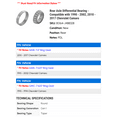 thumbnail image 2 of Rear Axle Differential Bearing - Compatible with 1990 - 2002, 2010 - 2017 Chevy Camaro 1991 1992 1993 1994 1995 1996 1997 1998 1999 2000 2001 2011 2012 2013 2014 2015 2016, 2 of 2