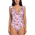 thumbnail image 2 of Yiaed Flower Butterfly Print Women's Ruffled One Piece Swimsuit V Neck Swimwear Slimming Monokini for Woman-Small, 2 of 8