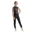 thumbnail image 2 of Doomiva Kids Girls Dance Gymnastics Jumpsuit Full Length Print Athletic Bodysuit Sleeveless Unitards Black 14, 2 of 7