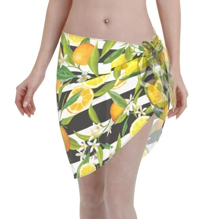 Kll Orange And Lemon Print Women S Sarong Coverups Short Bathing Suit Wrap Skirt Beach Wrap Swimsuit Cover Ups