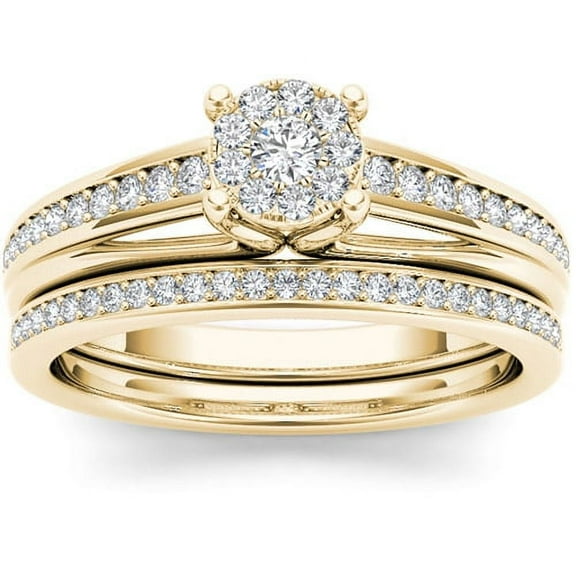 3/8 Carat T.W. Diamond 10kt Yellow Gold Cluster Engagement Ring Set