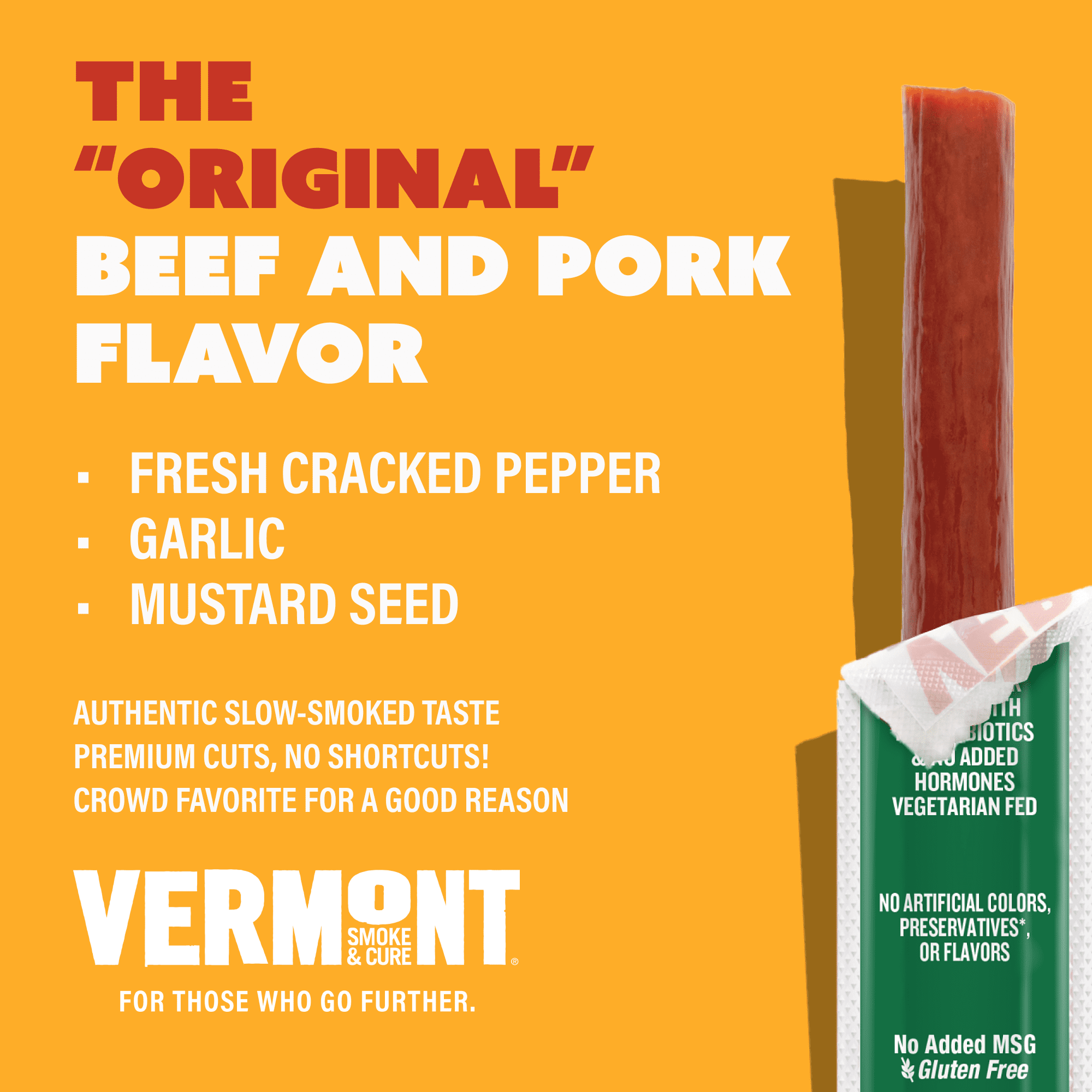 Vermont Smoke & Cure Original Beef and Pork Beef Sticks Individually Wrapped Protein Snacks 6Ct, 2Pk