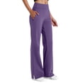 thumbnail image 3 of XUNKUSGA Yoga Pants Soft High Waisted Side Split Hem Women's Pants Solid Color Casual Pants for Women Stretchy Skin-Friendly Flare Yoga Pants Women,Purple,S, 3 of 9