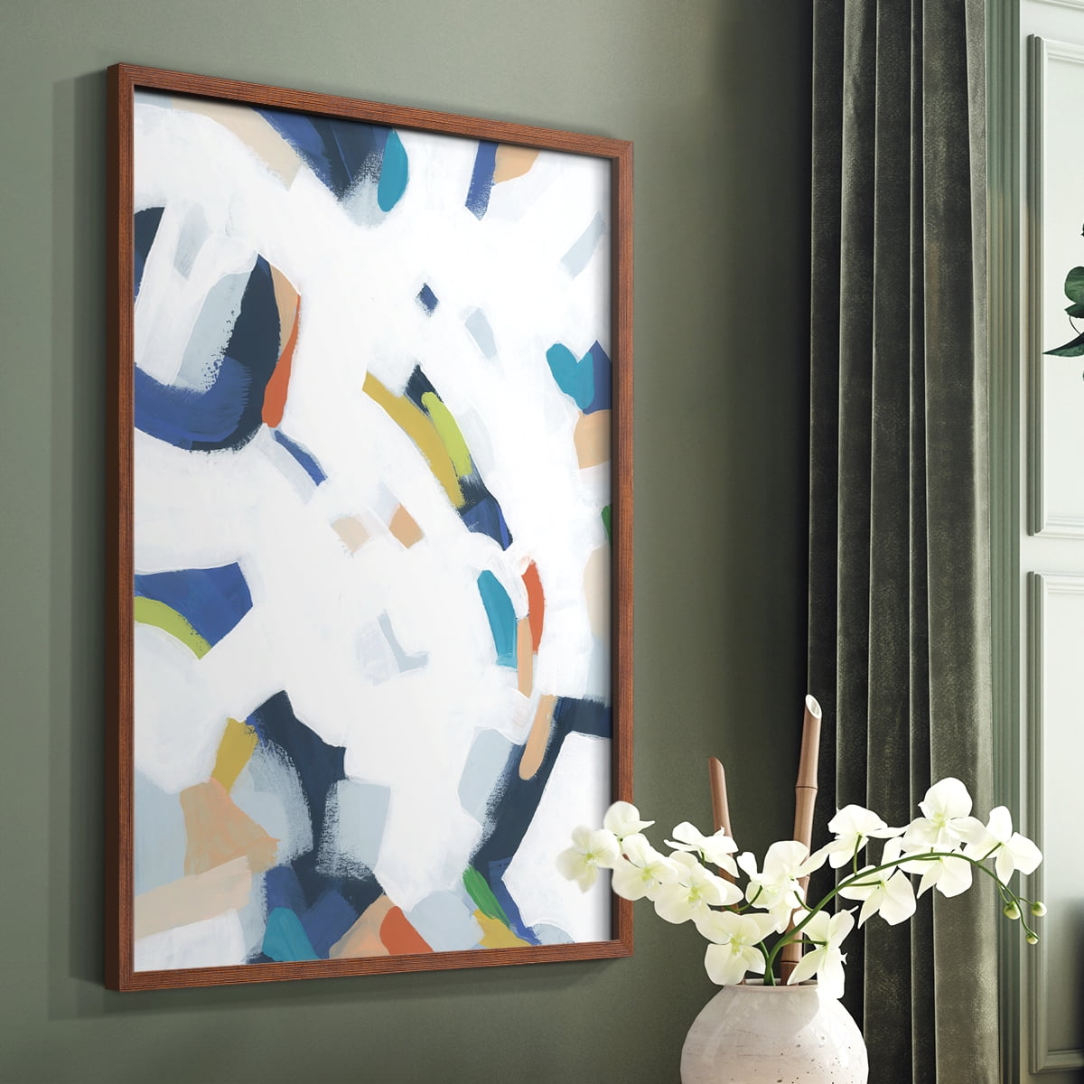 Bright Orbit I Framed Print in Brown Solid Wood Framed Print No Nail Hanging