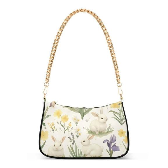 FORMRS Womens Shoulder Bag with Chain Strap Clutch Purse Cute Tote Handbag, Floral Rabbit