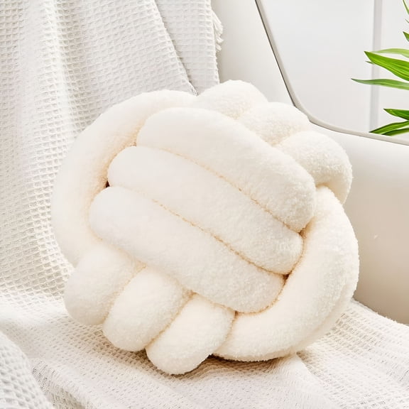 XIBUFE Knot Pillow Ball,Soft Home Decorative Round Throw Pillow,Handmade Knotted Plush Pillow,Round Boucle Pillow Cushion (8.6 Inches Ivory)