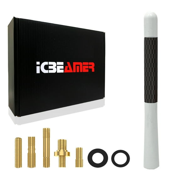 ICBEAMER 5" 127 mm Aluminum White w/ Carbon Fiber Universal AM/FM Radio Antenna Screw-in Stubby Aerial Replacement