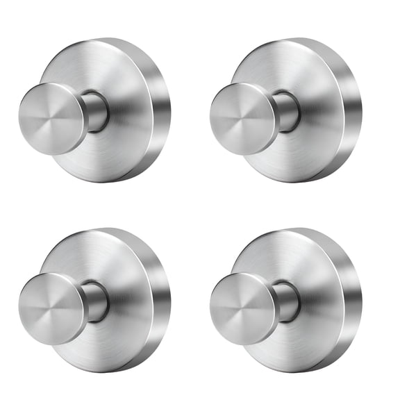 XIBUFE Silver Suction Cup Hooks for Shower Waterproof - Set of 4, No Drill Stainless Steel Towel Hooks for Bathroom Wall, Kitchen, Glass, Mirror, Tile - Ideal for Hanging Towels, Robes, Loofahs
