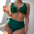 thumbnail image 4 of Vedolay Swimsuits For Women Women's Twist Front High Waisted Bikini Swimsuit Drawstring Tie Side Bottom Two Piece Bathing Suit,Green M, 4 of 5