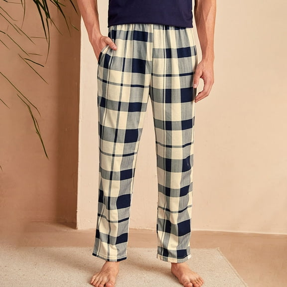 Aueoeo Mens Tall Pajama Pants Plaid Pants Sleepwear Bottoms Sleep Pants Stright Leg Elastic Waist Pants With Pockets