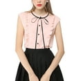 thumbnail image 2 of Camisas de verano con cuello atado y mangas cortas para mujer Inspire Chic, con botones y volantes, color rosa, 2 of 7