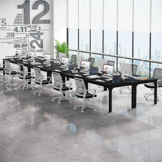 Tribesigns 78.74-Inch Large Black Conference Room Table, Modern Office Meeting Seminar Desk with Metal Legs and Adjustable Foot Pads, Seats 6-8, Only Table Included