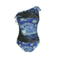thumbnail image 4 of Yiaed The Starry Night Print Women One Piece Swimsuits Tummy Control One Shoulder Bathing Suits Pattern Ruffle Swimwear-Small, 4 of 8
