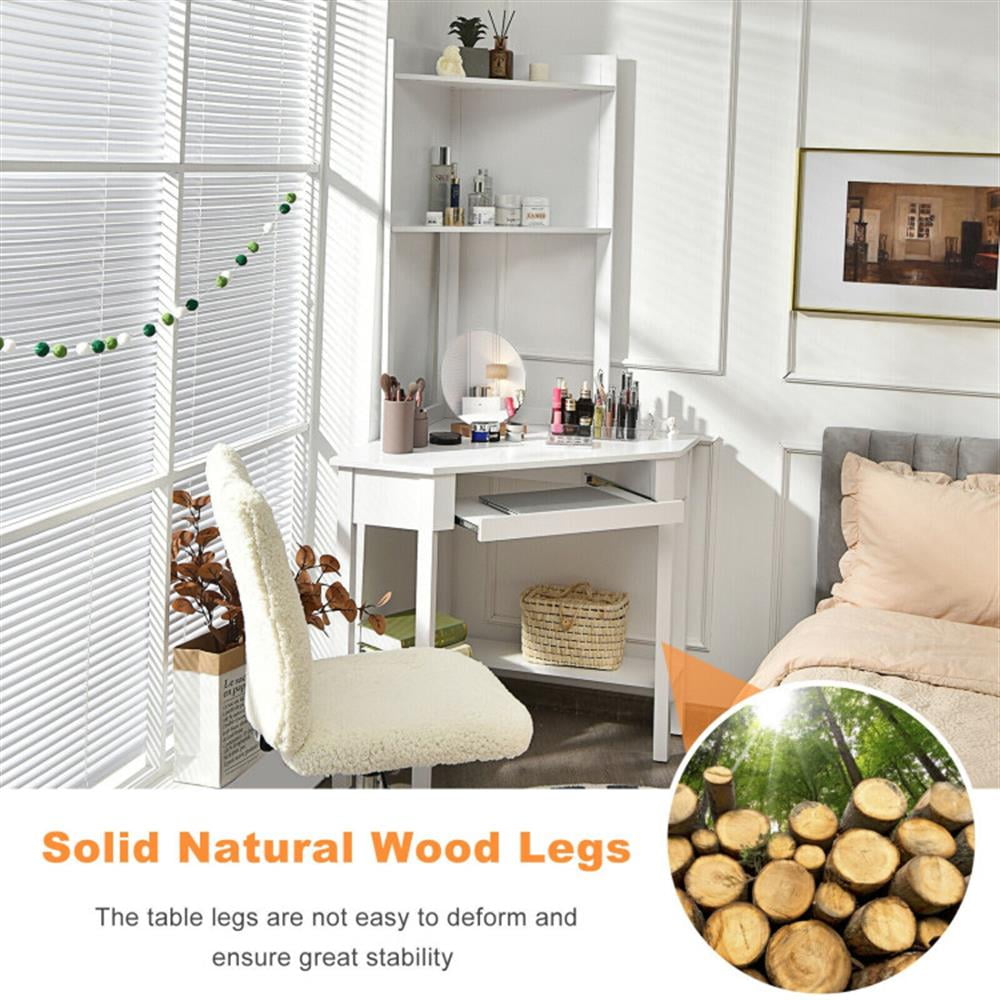 Demi Bonn Corner Computer Desk with Hutch and Storage Shelves, Small Home Office Desk Study Writing Table, White