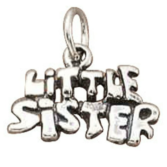 Sterling Silver 16" .8mm Box Chain 3D LITTLE SISTER Word Pendant Necklace