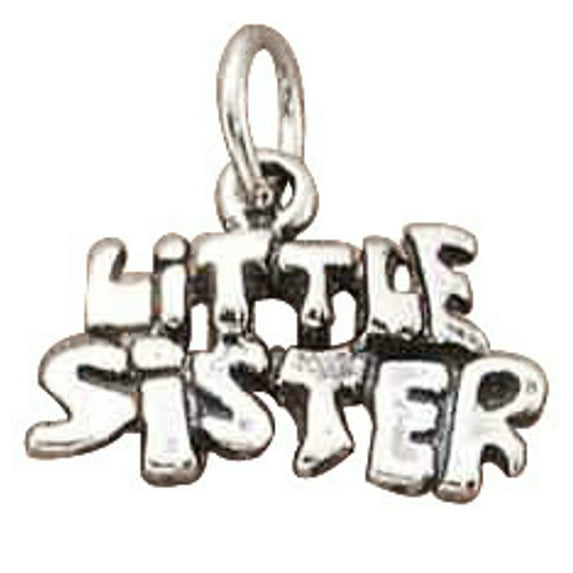 Sterling Silver 16" 1mm Box Chain 3D LITTLE SISTER Word Pendant Necklace