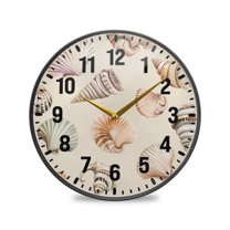 Yayeee Wall Clock Battery Operated 11.9" Silent Non-Ticking for Living Room, Green Watercolor Seashells