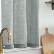 Curtainking Kitchen Curtains 26x36 inch Gray Linen Textured Short Window Curtains Semi Sheer Cafe Curtains, Rod Pocket Curtains, 2 Panels