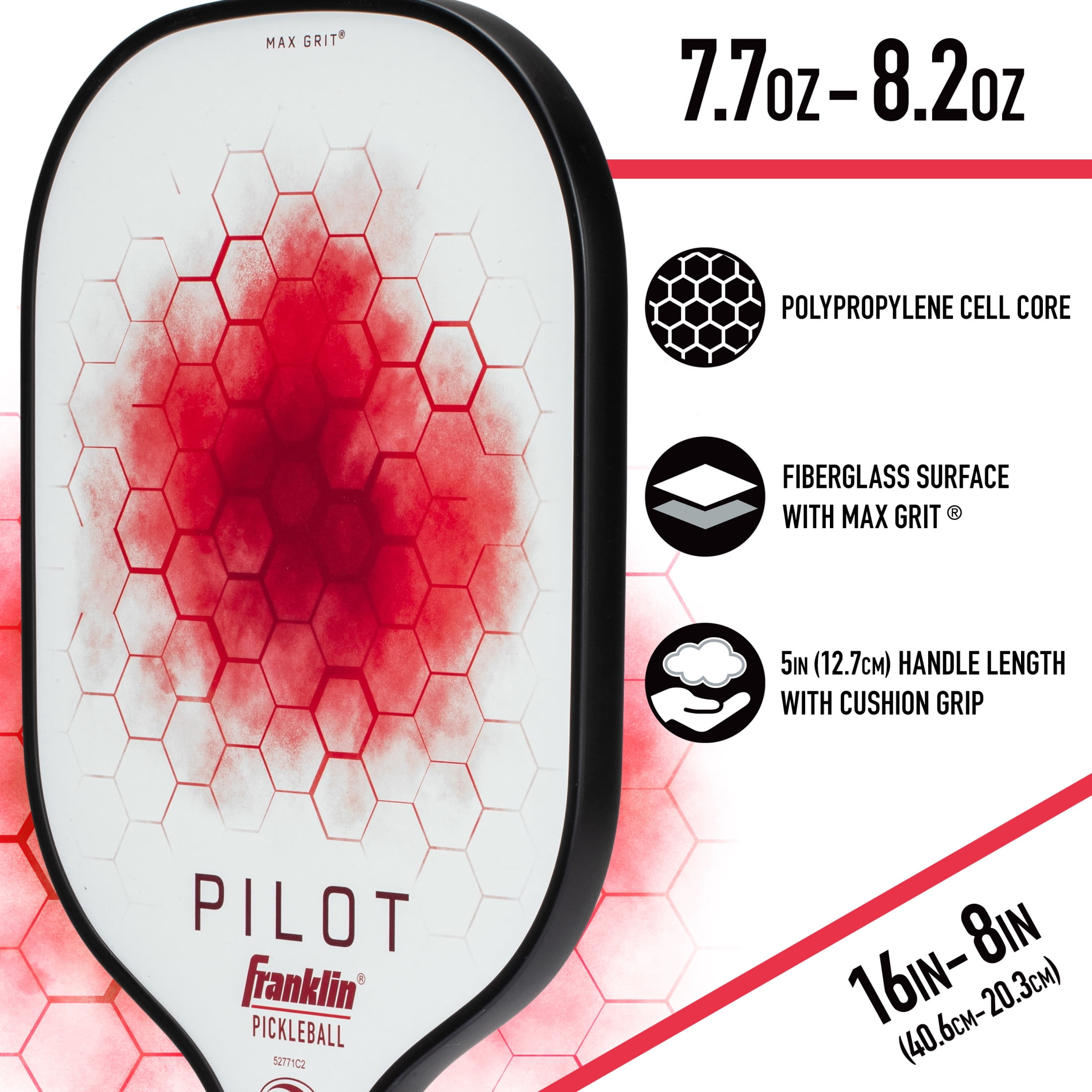 Franklin Sports Pickleball Paddle - Pilot Polypropylene Core Pickleball Racket - Official USA Pickleball (USAPA) Approved Pickleball Paddle - Lightweight Pro Racket - Red - 10mm Thick Core