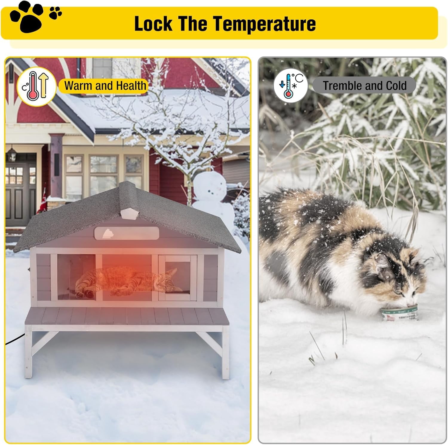 Aivituvin Heated Cat House for Outside Large Outdoor Insulated Cat House Weatherproof Feral Cat Shelter with Heated Pad, Insulated All-Round Thermal Liner, Chewproof Cable for 1-4 Cats (Winter-Ready)