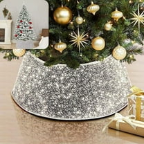 23.6In Christmas Tree Collars Sequin Tree Skirt Glitter Xmas Tree Ring ,Tree Collars For Artificial Trees,Christmas Tree Stand Cover,Double-Layer Velvet Christmas Tree Base Cover,Rattan Tree Collar