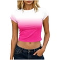 thumbnail image 3 of Fengqque Womens Summer Short Sleeve Crop Tops Crewneck Cap Sleeve T Shirts Loose Fit Basic Tees Hot Pink XL(XL), 3 of 5
