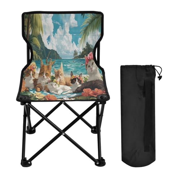 YAZAOO Camping Chairs Modern Beach Cats Tropical Flowers Pattern Folding chair