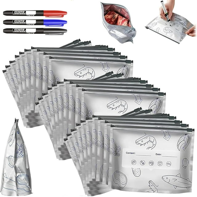Sacs de Rangement en Aluminium Réutilisables, Sacs de Congélation en Aluminium Réutilisables, Sacs en Aluminium Refermables avec Étiquette et Fermeture Éclair pour Légumes Fruits Viande (30 Pcs, m(6.69 Po * 9.05 Po))
