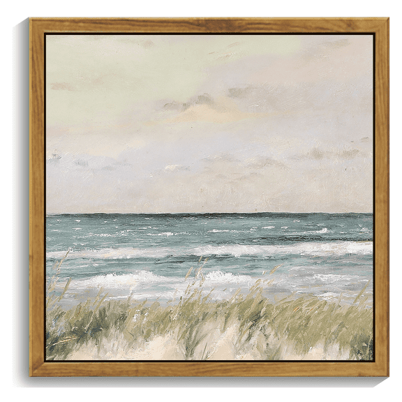 10x10in Natural Framed Landscape Sea Coast Wall Art Coastal Classic Wall Prints Modern Farmhouse Kitchen Bathroom Office Decor