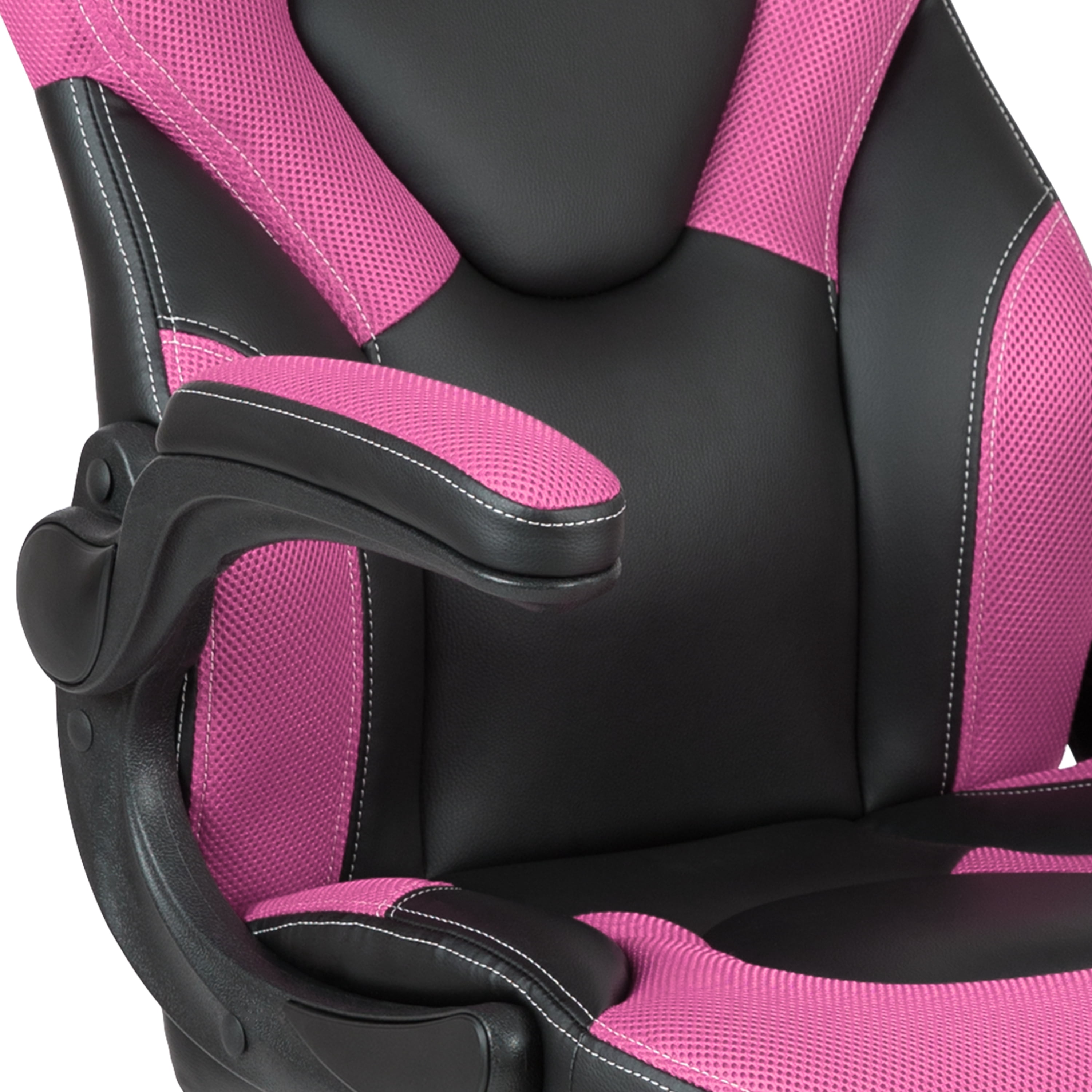 BlackArc High Back Gaming Chair, Faux Leather, Adjustable Swivel Seat, Flip-Up Arms, Pink