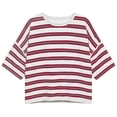 thumbnail image 4 of Trendfront Womens Stripe Print T Shirts Crew Neck Short Sleeve Oversized Drop Shoulder Loose Fit Casual Summer Everyday Wear Basic Classic Slouchy Top, 4 of 4