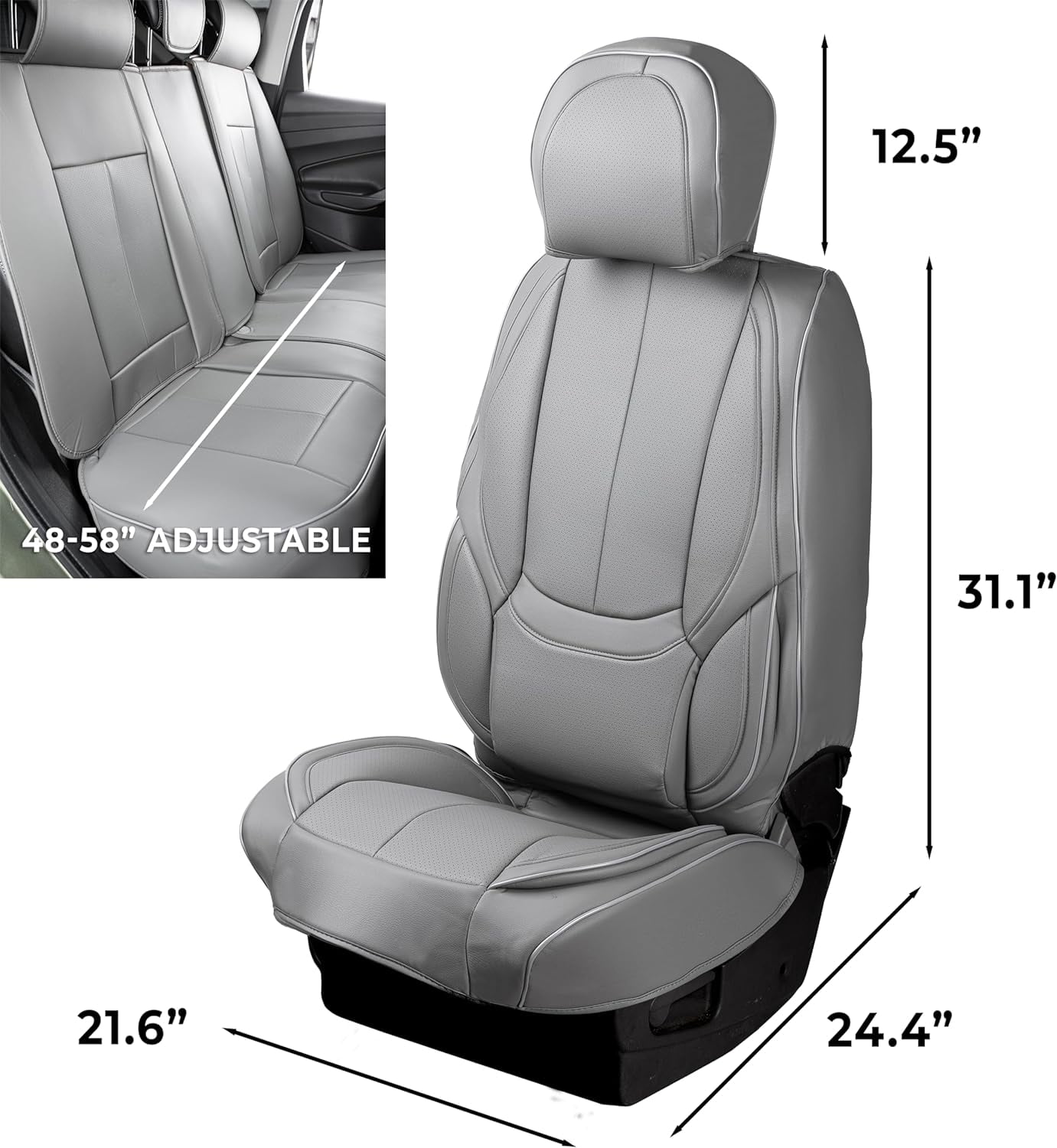 Zone Tech Full Set of 5 Car Seat Covers for Cars, Waterproof Leather Car Seat Protectors Full Set, Universal Auto Interior Fit for Most Sedans SUV Pick-up Truck GRAY
