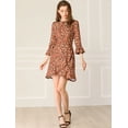 thumbnail image 3 of INSPIRE CHIC Vestido De Patinadora Leopardo Dobladillo Asimétrico 3/4 Mangas De Campana Para Mujer Marrón XS, 3 of 6